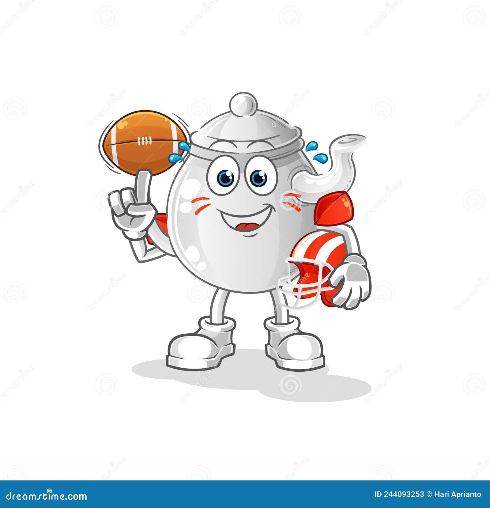 Teapot Playing Rugby Character. Cartoon Mascot Vector Stock