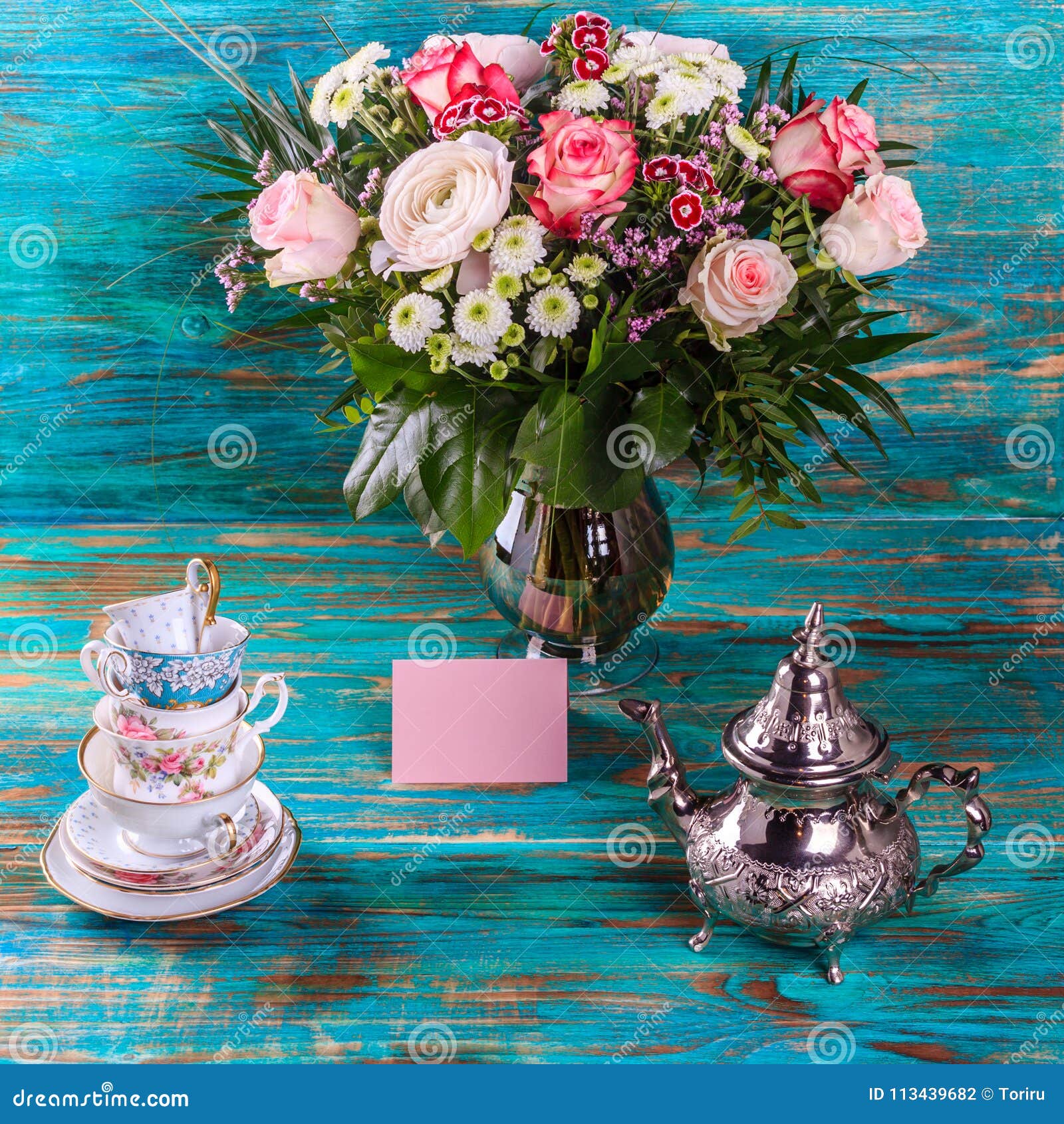 Teapot and Stack of Vintage Tea Cups Stock Photo Image of prepare