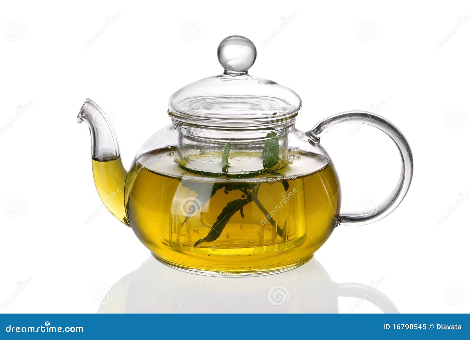 Teapot with Tea and Fresh Leaves Stock Image Image of breakfast, herbs 16790545