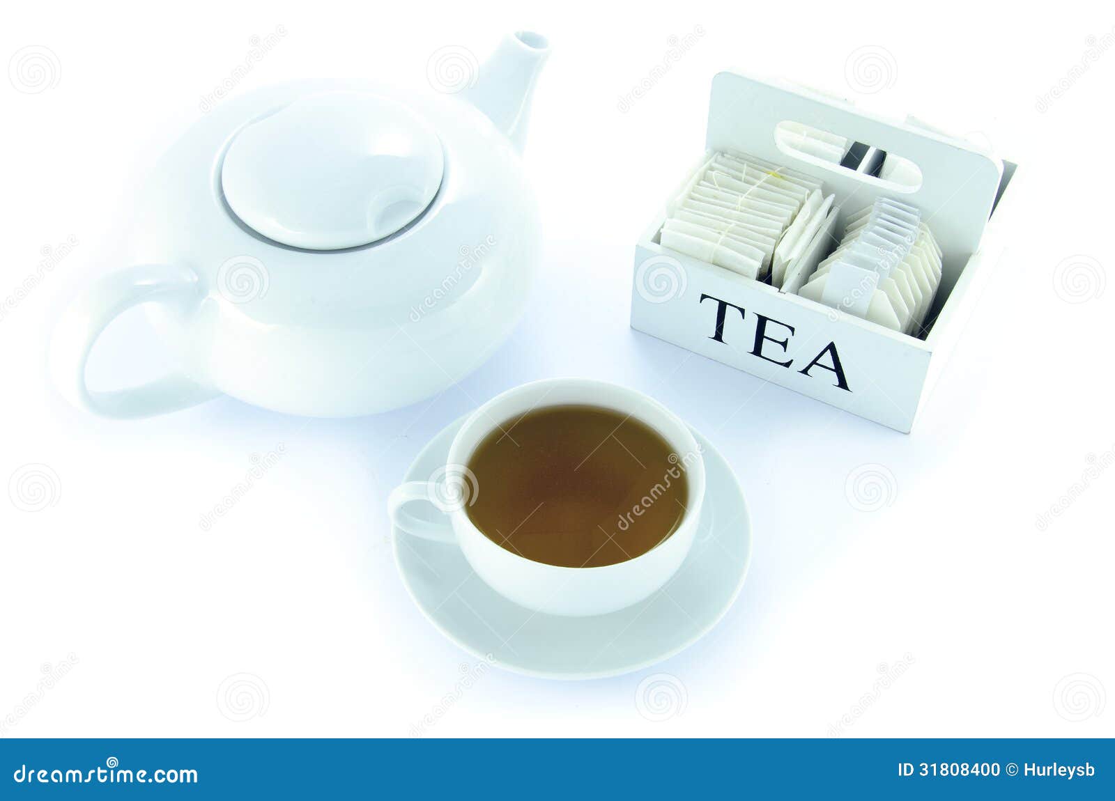 Teapot and Teacup with a Set of Tea Bags Stock Photo Image of ceramic