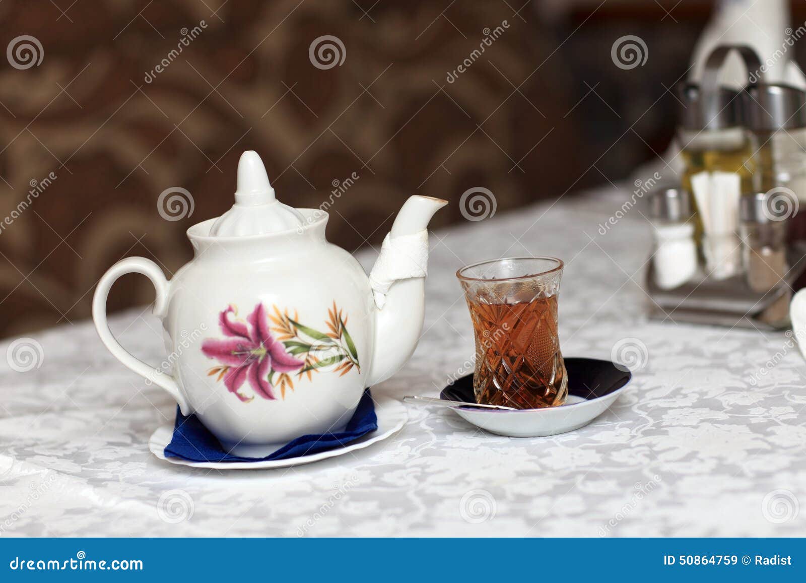 Teapot with teacup stock image. Image of glass, cafe 50864759