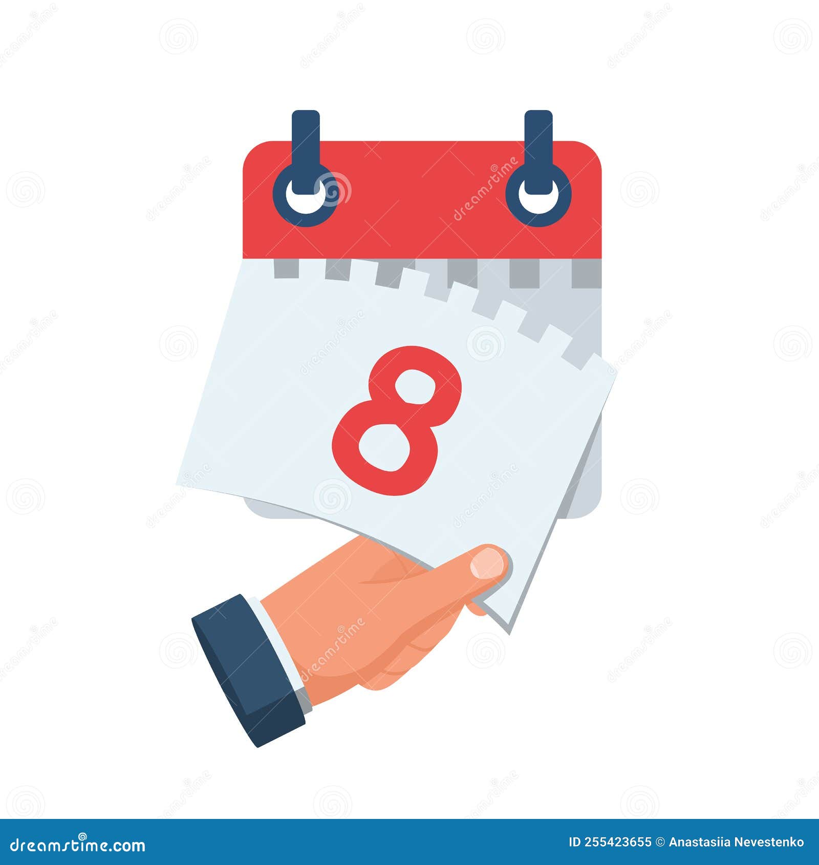 tear off the calendar sheet. 8 is the date on the calendar.