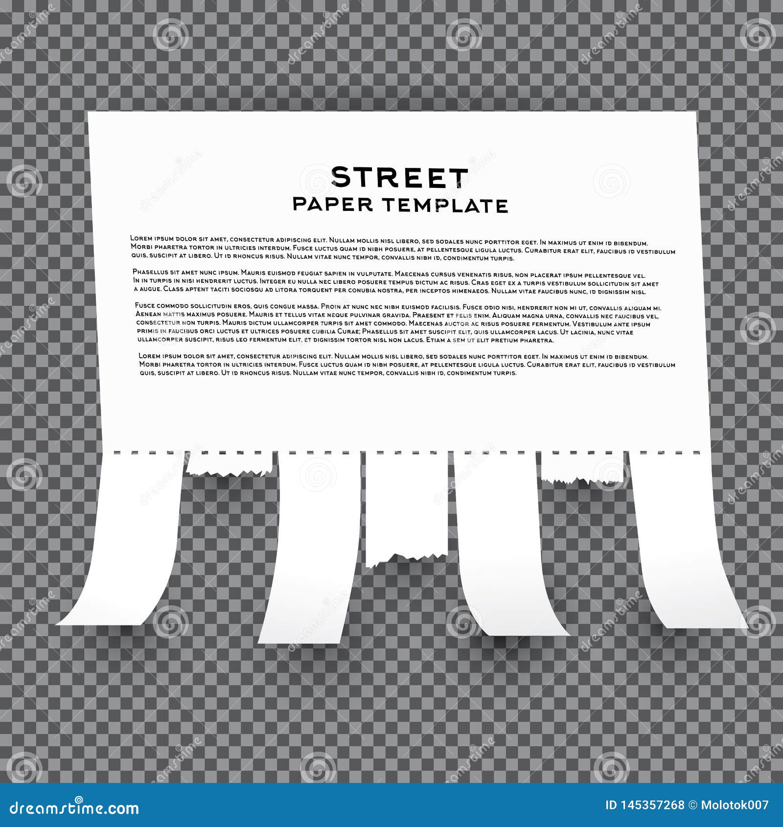 Tear Stripes of Paper Sheet on Transparent Street Advertisement Template with Copy Space Stock Vector - Illustration of banner, post: