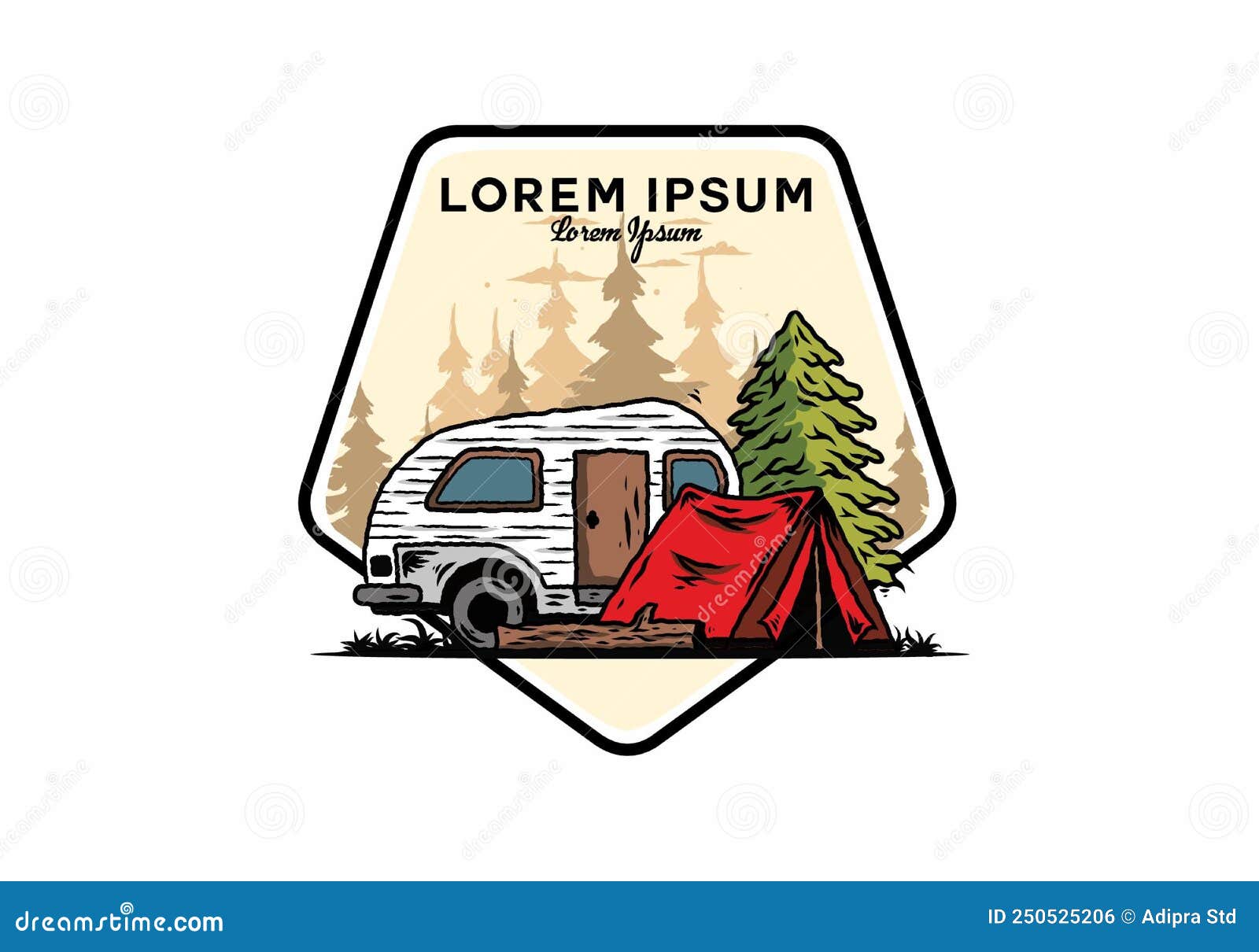 Teardrop Camper and Tent in Front of Pine Tree Illustration Stock ...