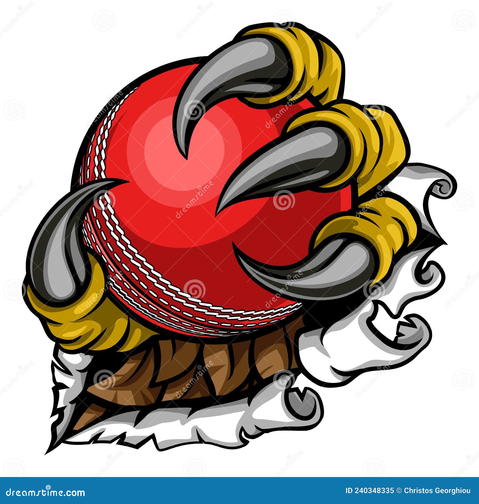 Tearing Ripping Claw Talon Holding Cricket Ball Stock Vector