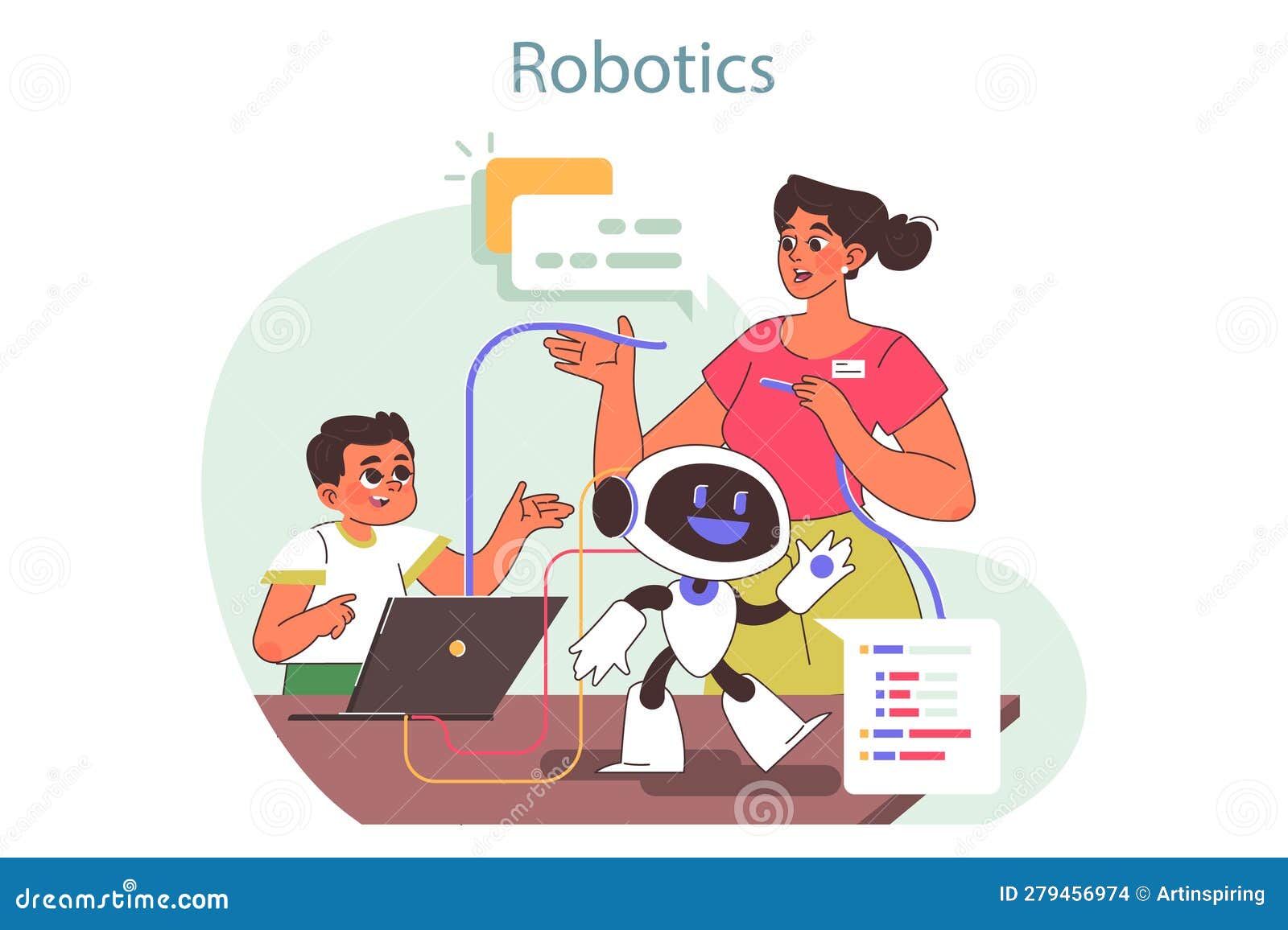 Tech Camp for Children. AI Technologies and Robotics Educational Stock Vector Illustration of
