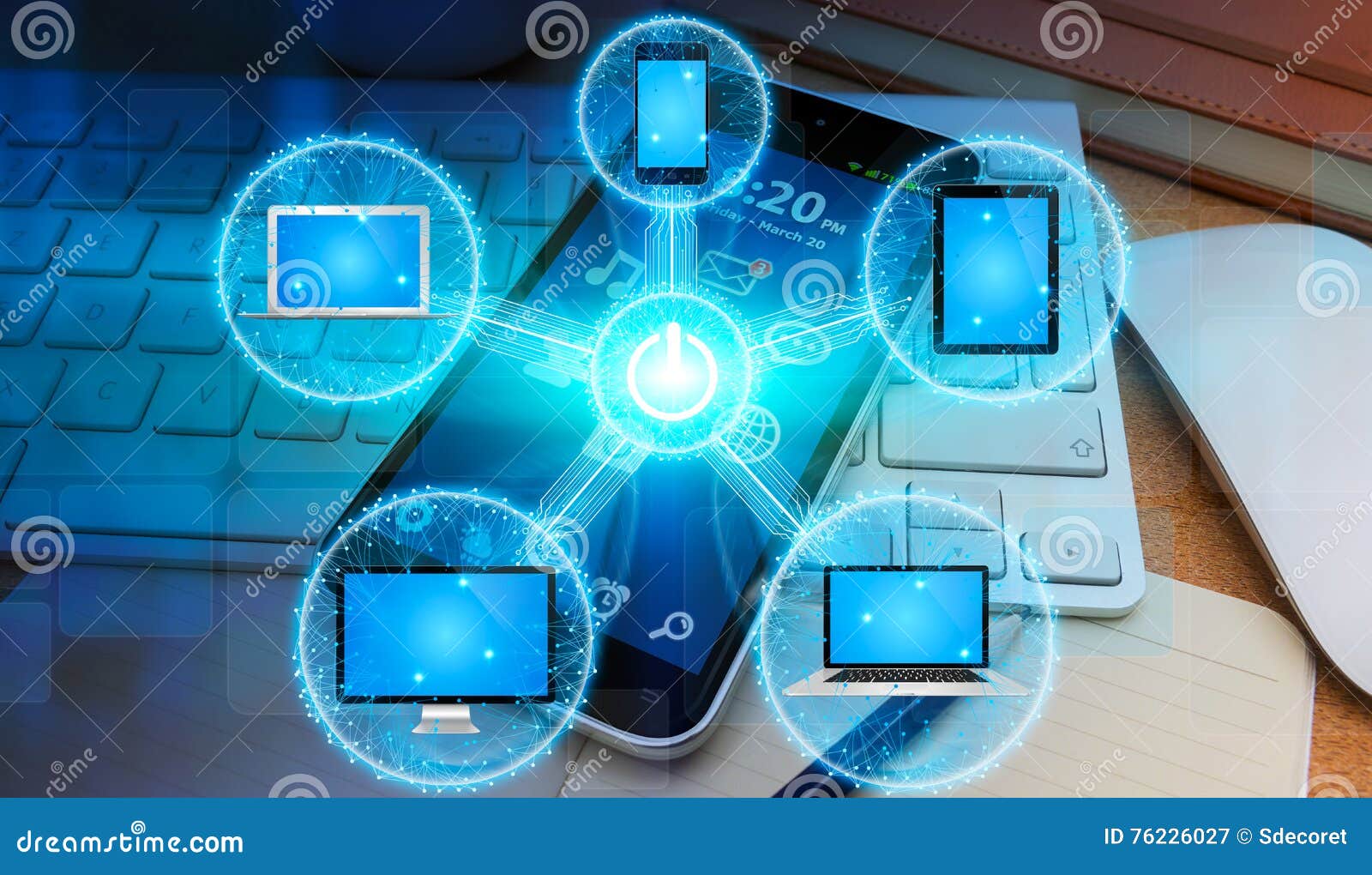 Tech Devices Connected To Each Other by Mobile Phone Stock Illustration