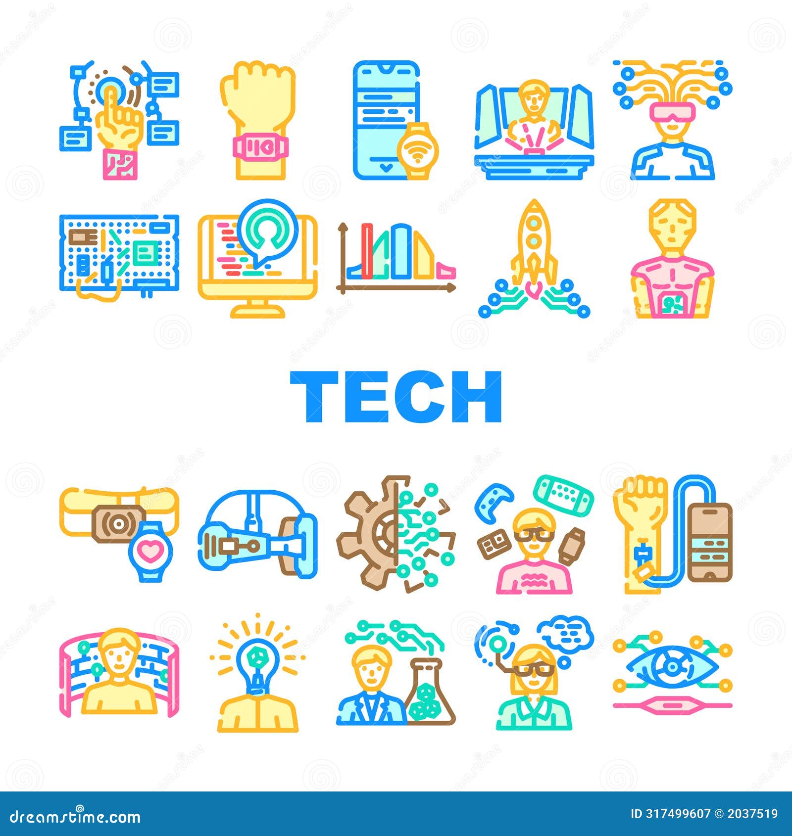 tech enthusiast reality virtual icons set 