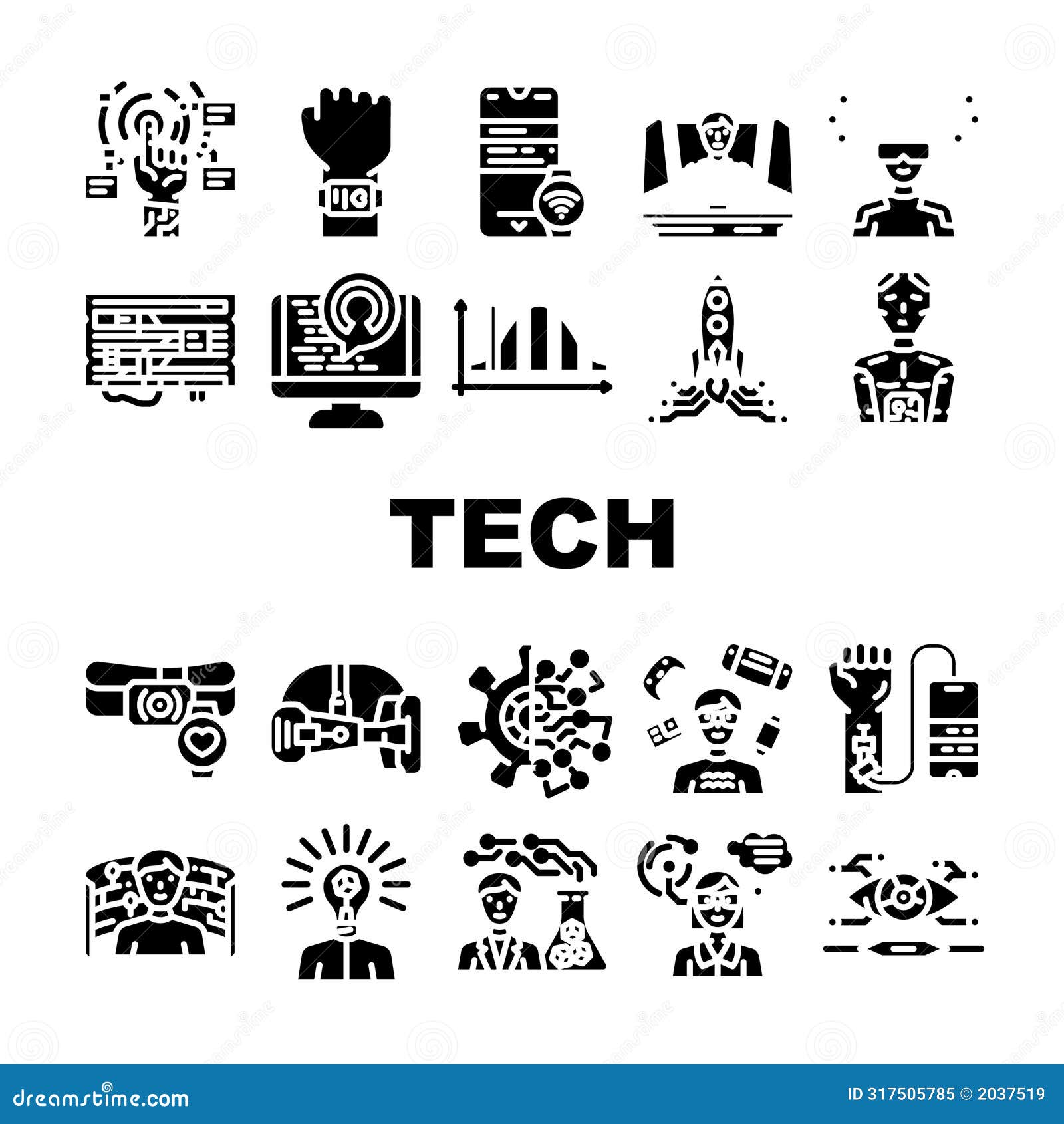 tech enthusiast reality virtual icons set 