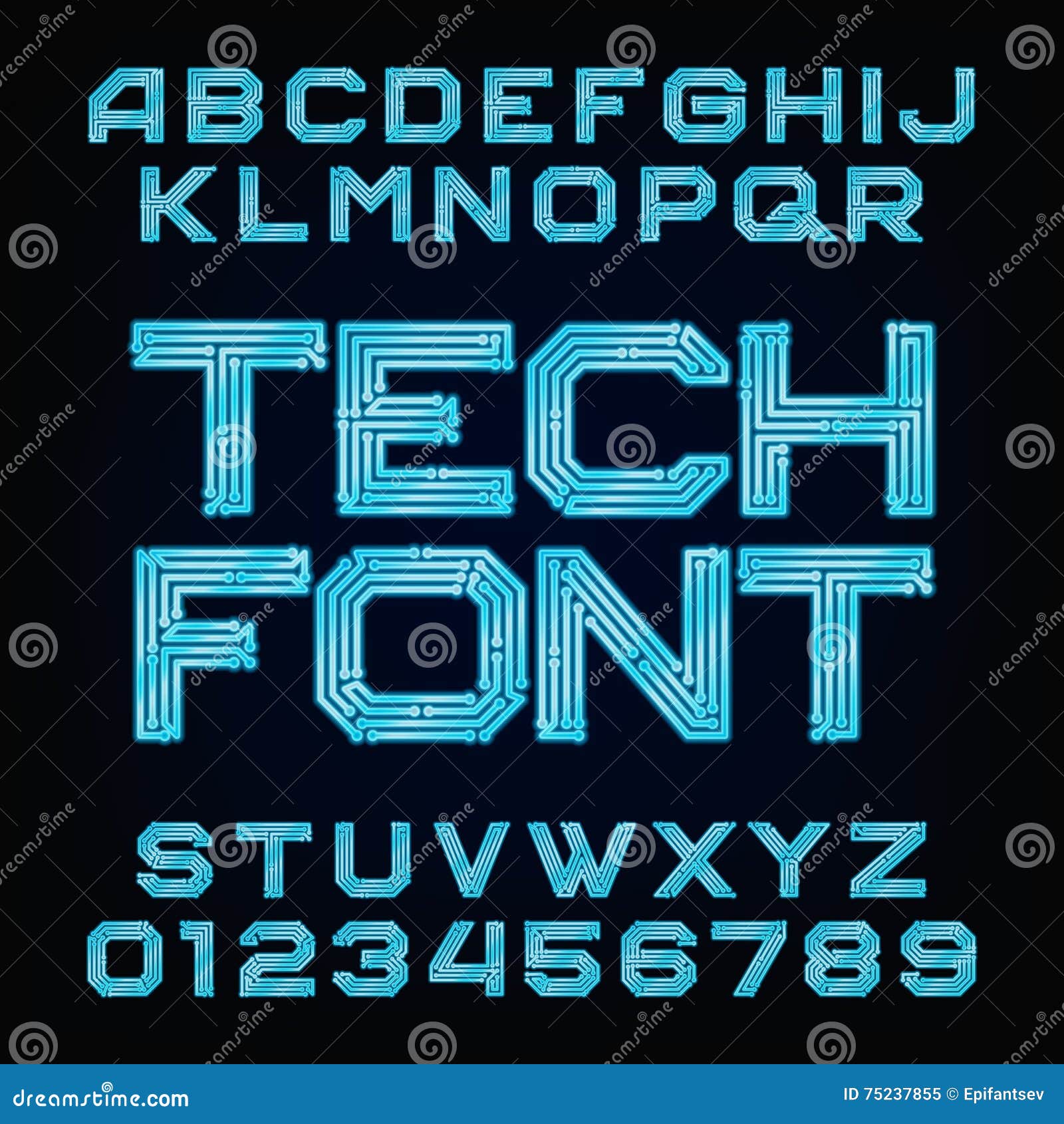 tech font.  alphabet.