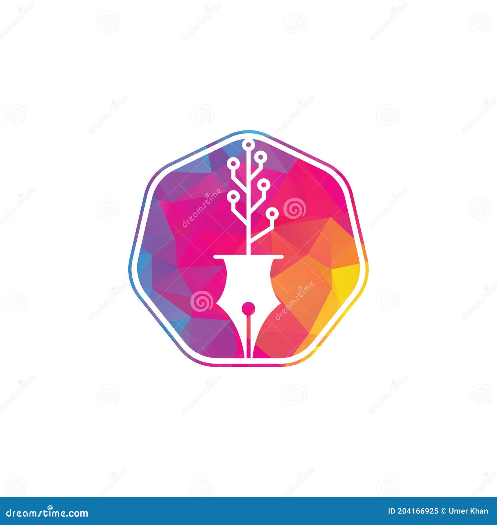 Tech Pen Logo. Tech Pen with Tech Tree Logo Design Stock Vector