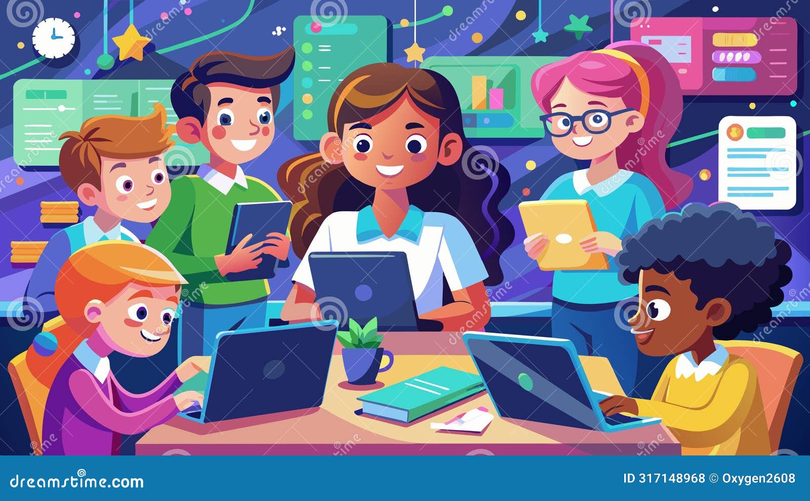 Tech-Savvy Students Engaged in Interactive Learning Environment Stock Photo  - Illustration of technology, devices: 317148968