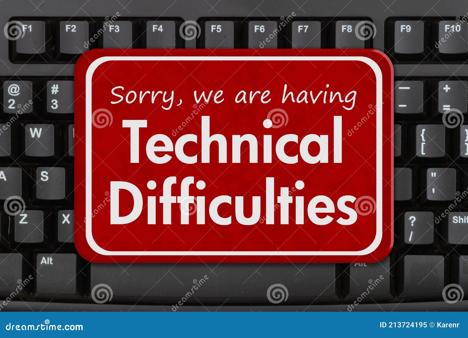 technical difficulties message on a black keyboard