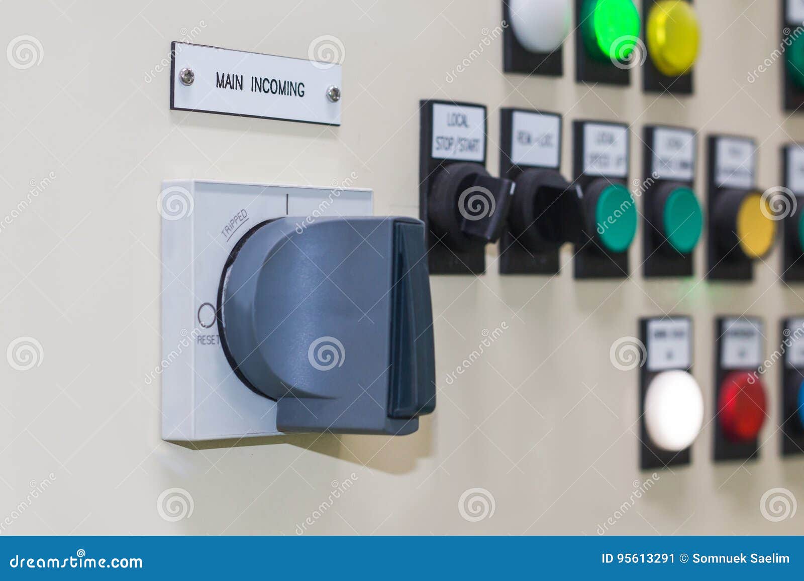 Technical Display on Control Panel with Electrical Equipment Devices Stock Image