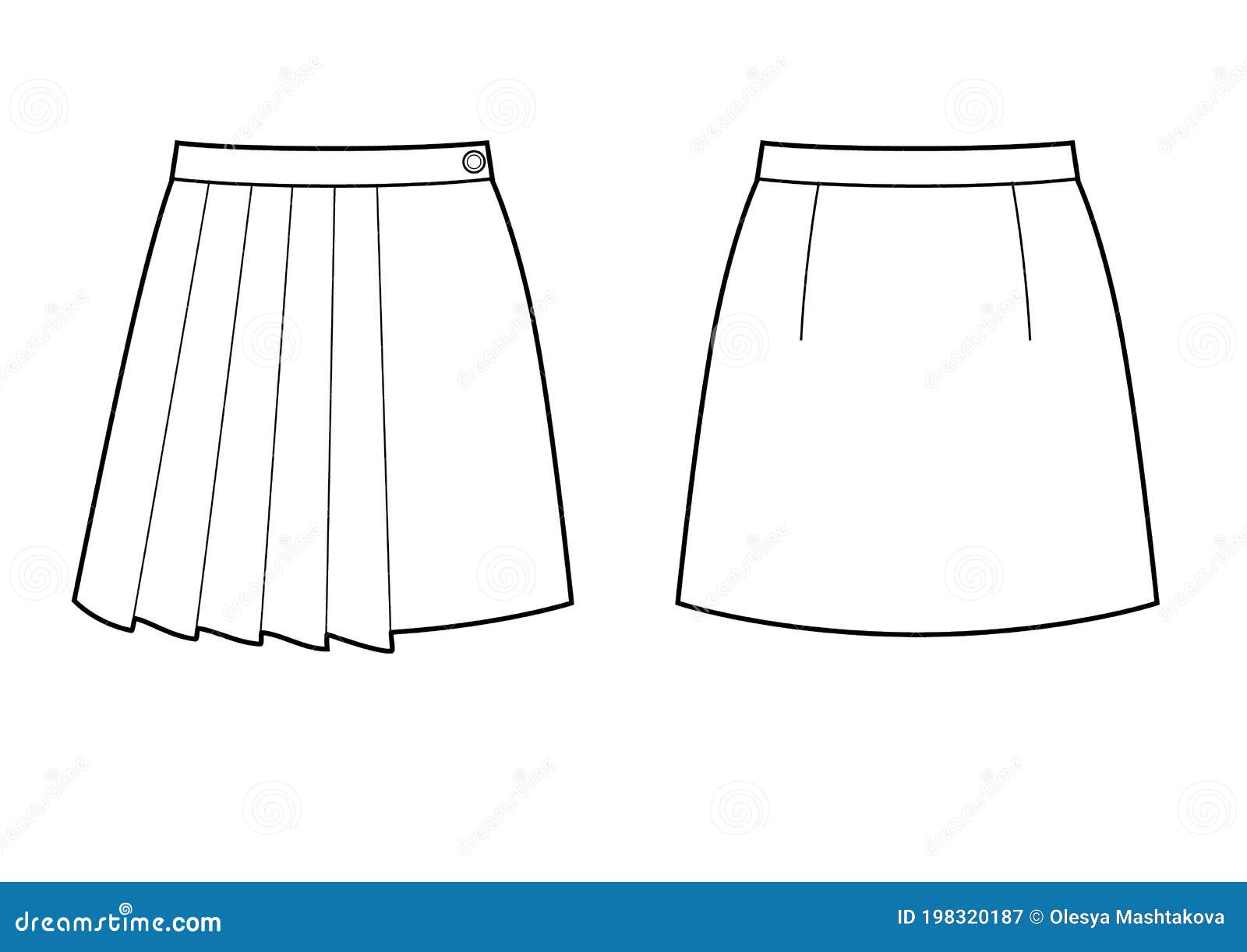 Technical Drawing Sketch Skirt With Pleats Vector