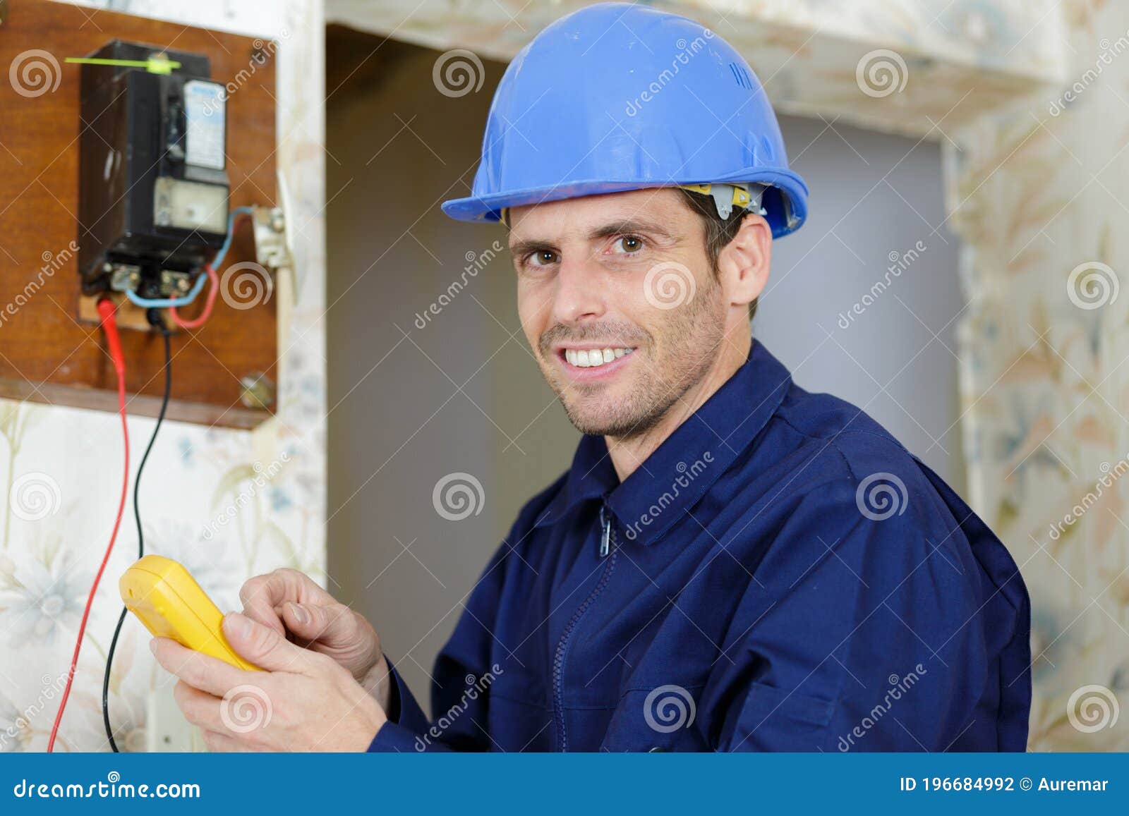 Technical Electrician Measures Voltage Circuit Breaker Stock Photo Image of