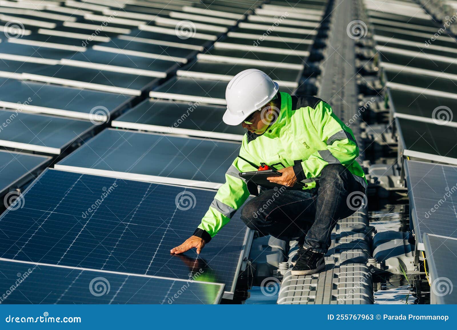 Technical Expert in Solar Energy Photovoltaic Panels, Remote Control Performs Routine Actions