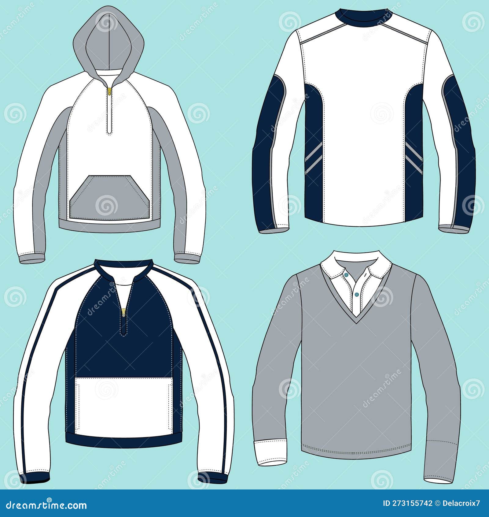 Long sleeve hoodie with Zipper technical fashion Drawing sketch