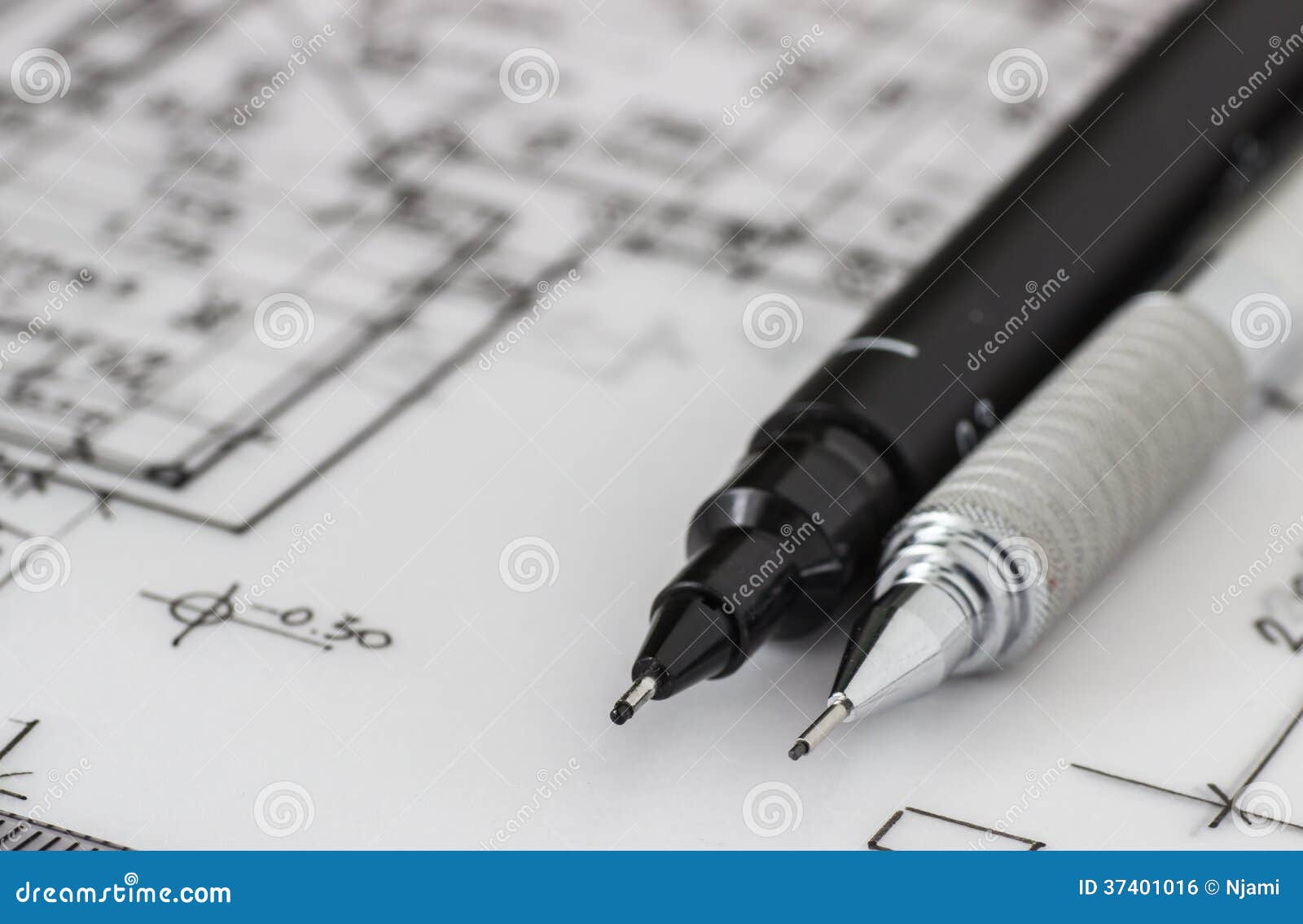 Technical And Mechanical Pen On Drawing Stock Photo - Image of close 