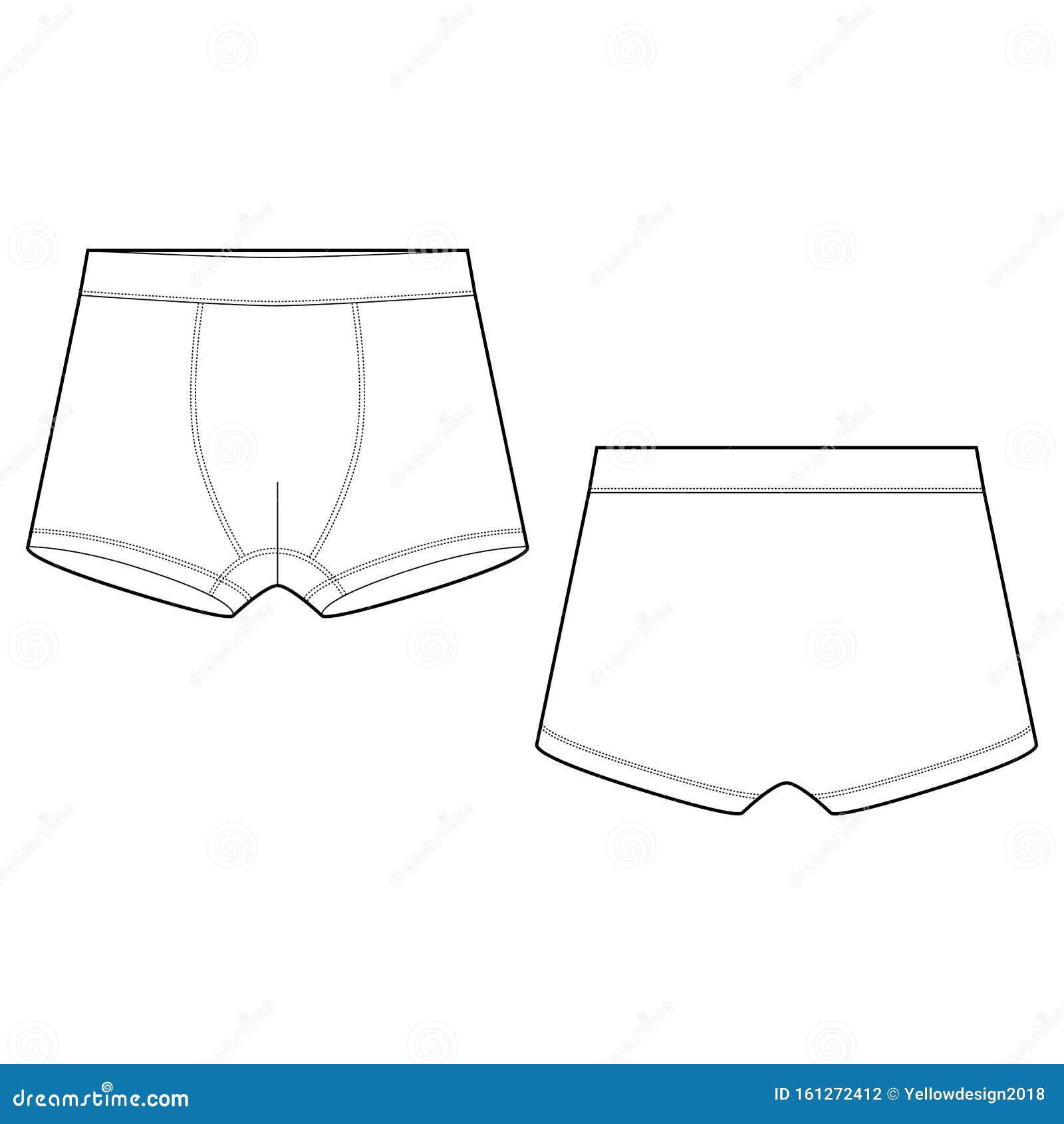 technical sketch boxer shorts underwear on white background.