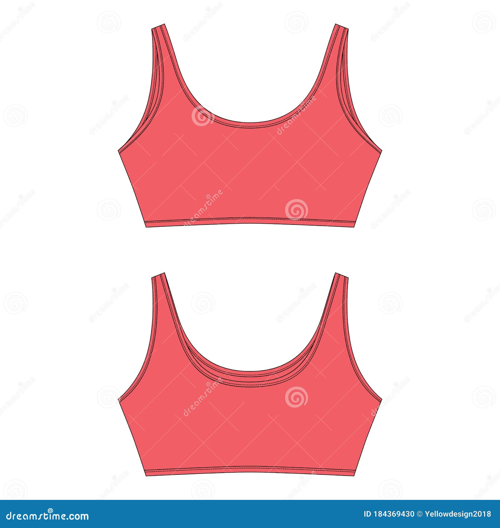 Technical Sketch of Bra in Red Color for Girls Isolated. Yoga