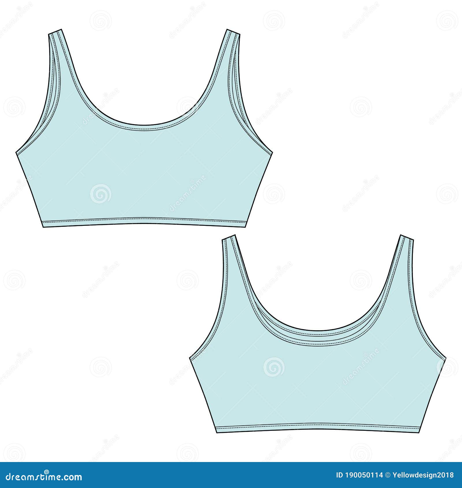 Technical Sketch of Light Blue Color Sport Bra. Casual Clothes for