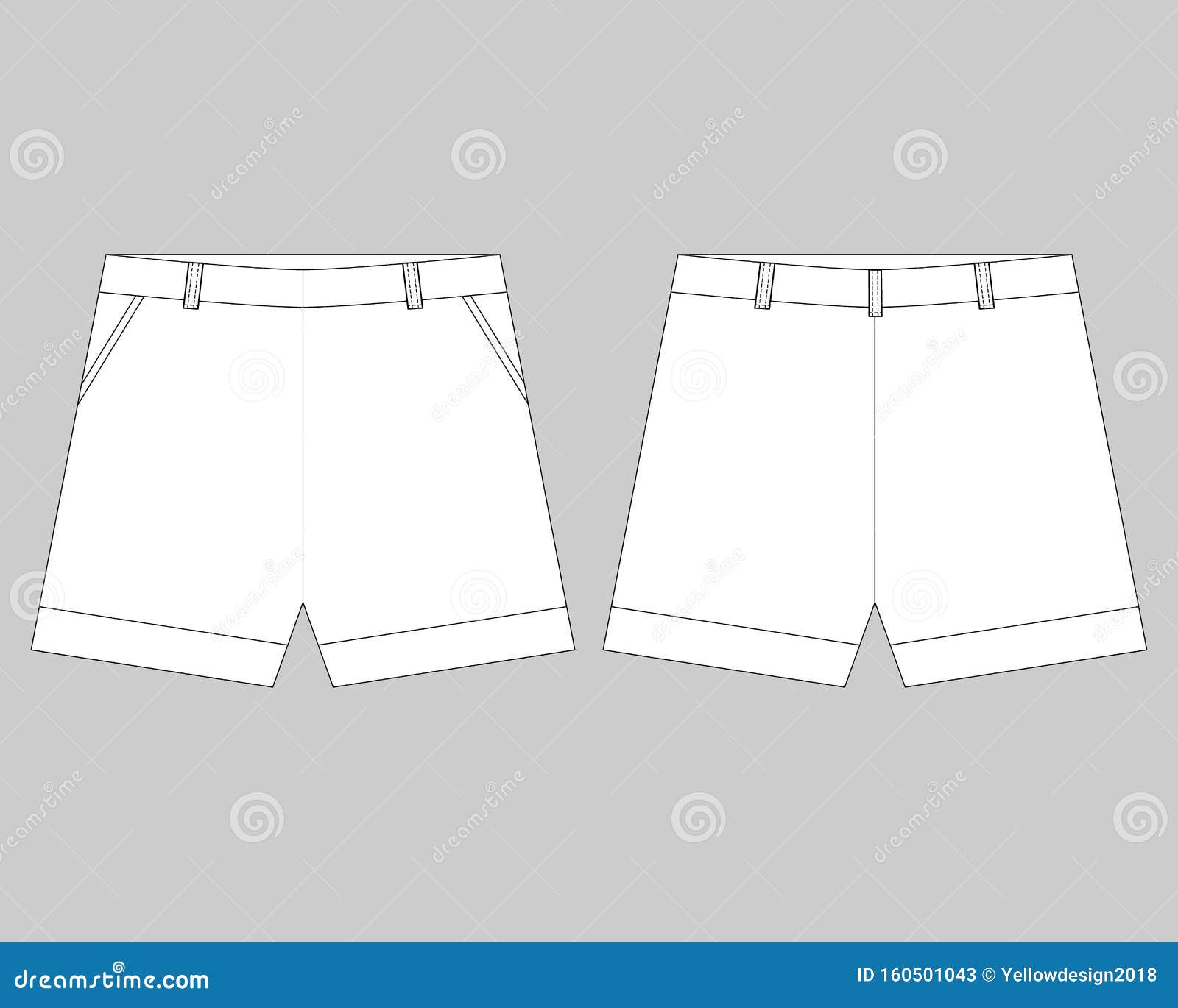Technical Sketch Shorts Design Template. Women`s Shorts Vector ...