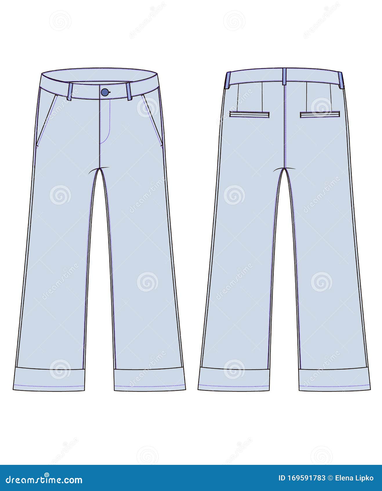 Woman Flared Jeans Technical Drawing Vectors with Long, Knee-high Pants ...