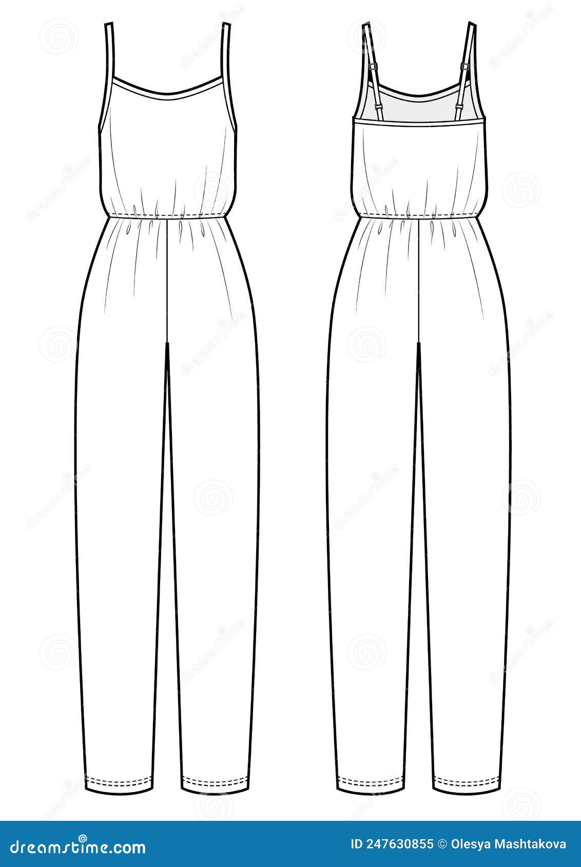 Technical Sketche of Women S Jumpsuit with Straps. Stock Vector ...