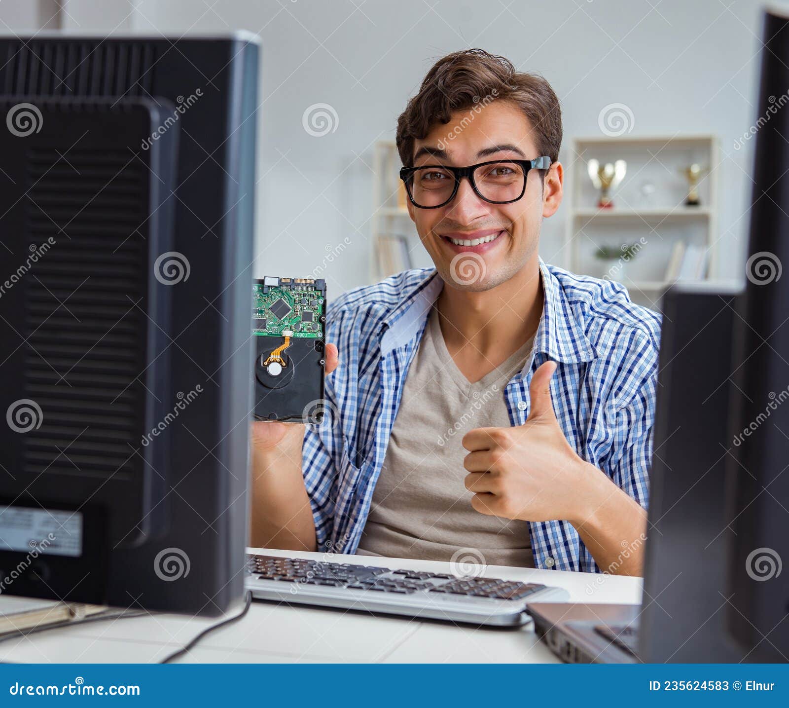 Technician with Broken Hard Drive Stock Image Image of harddrive
