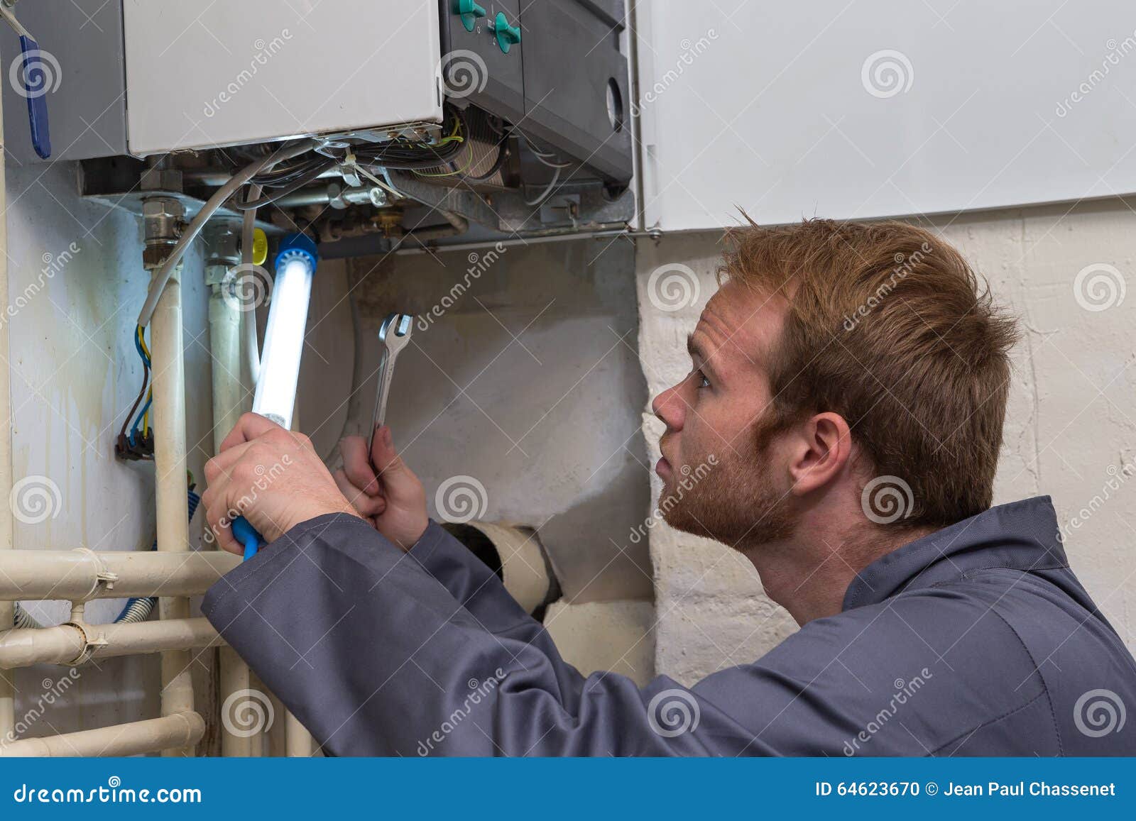Technician Controlling the Heating System Stock Photo Image of fitter