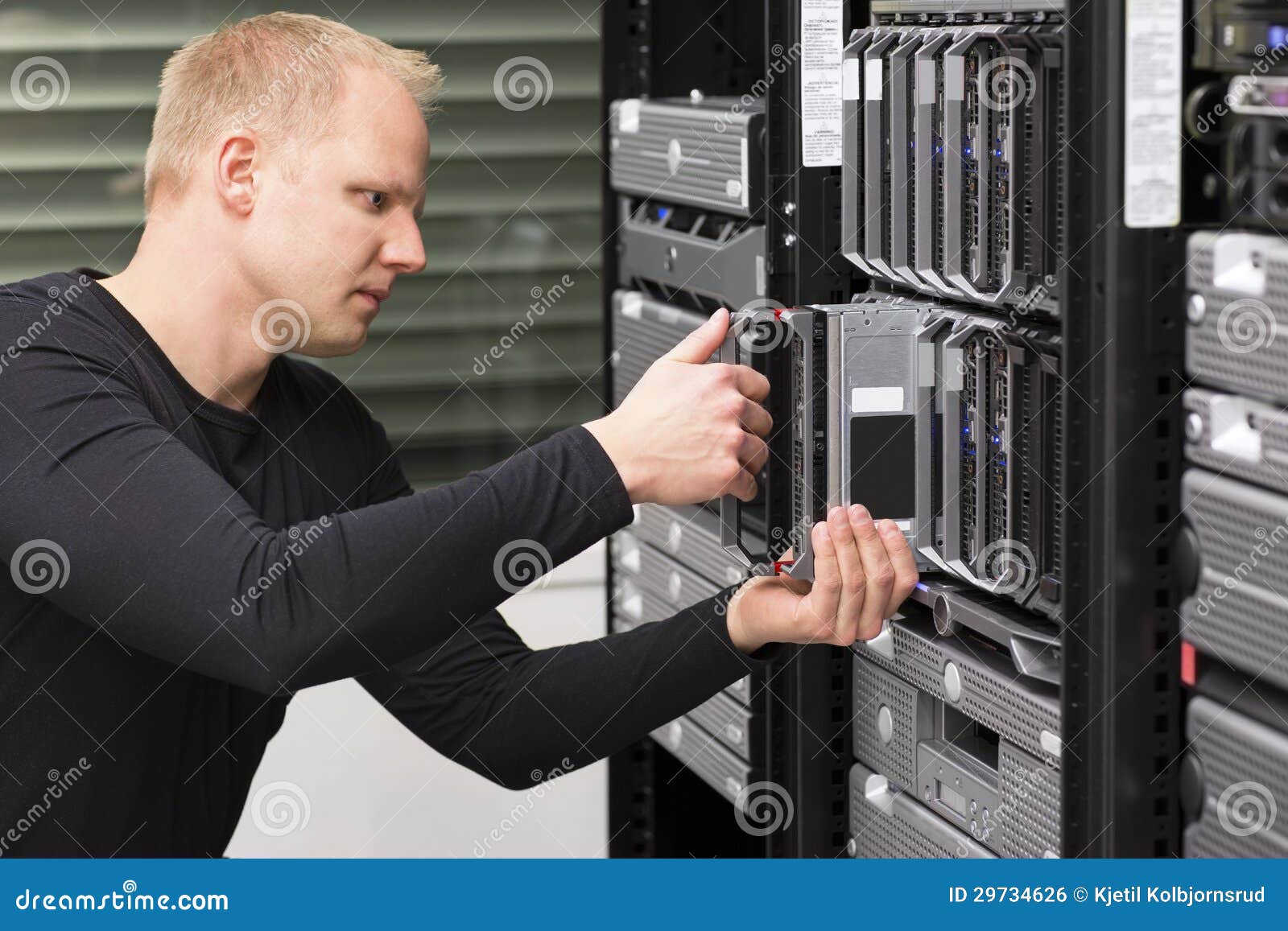 It Consultant Install a New Blade Server Stock Photo Image of
