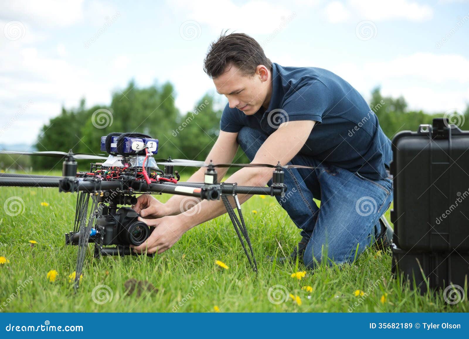 Technician Fixing Camera on UAV Helicopter Stock Image Image of adult
