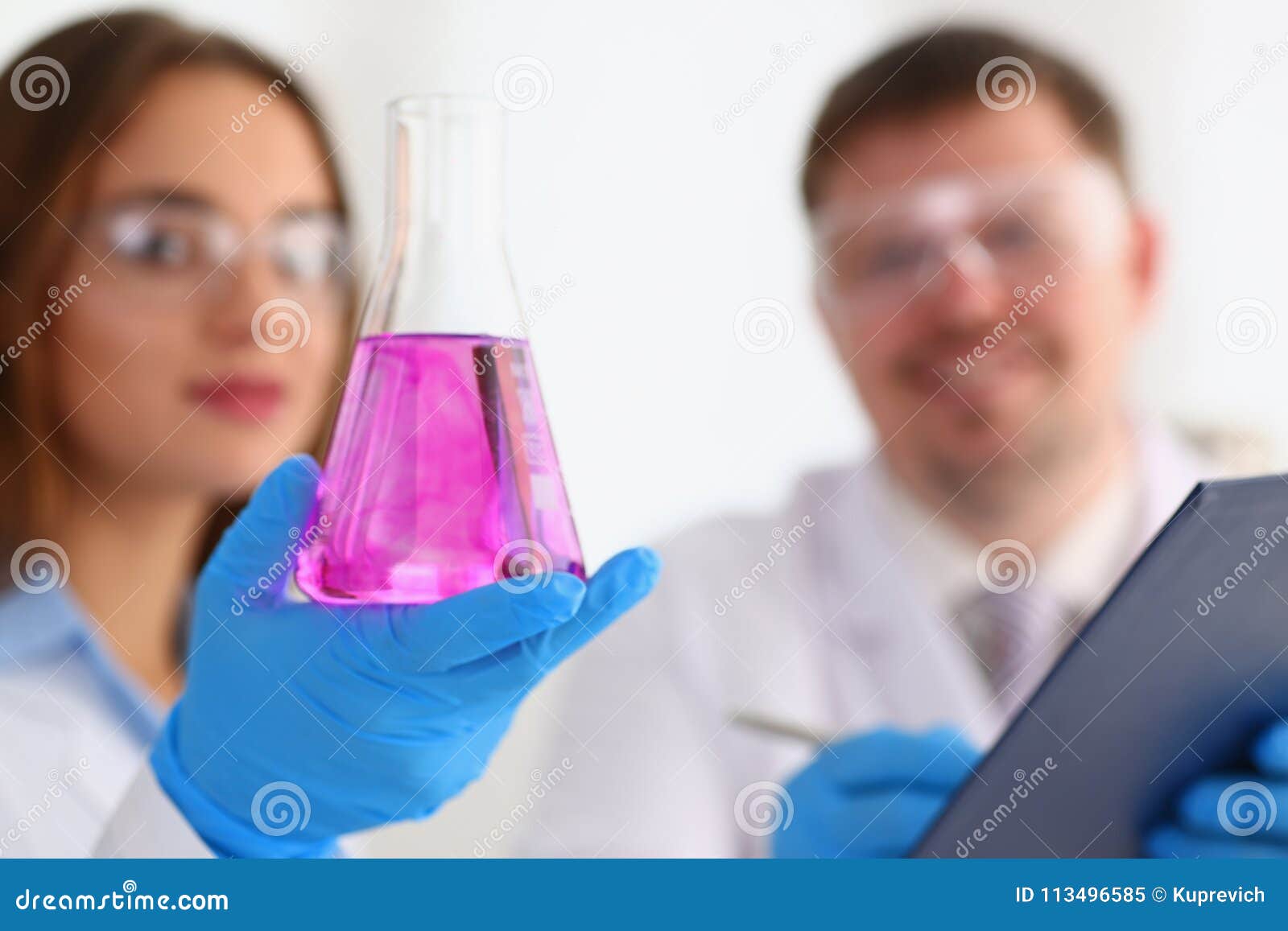Technician Hold in Arms in Protective Gloves Sample Bottle Stock Image ...