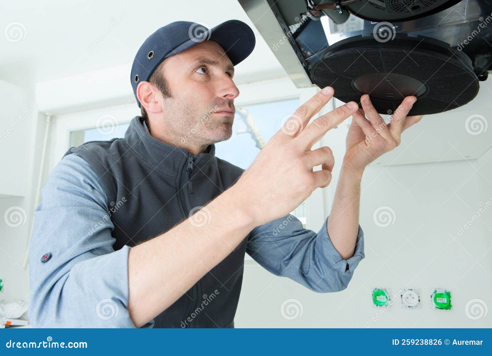 Technician Inspection Kitchen Exhaust Fan Problem Stock Photo Image