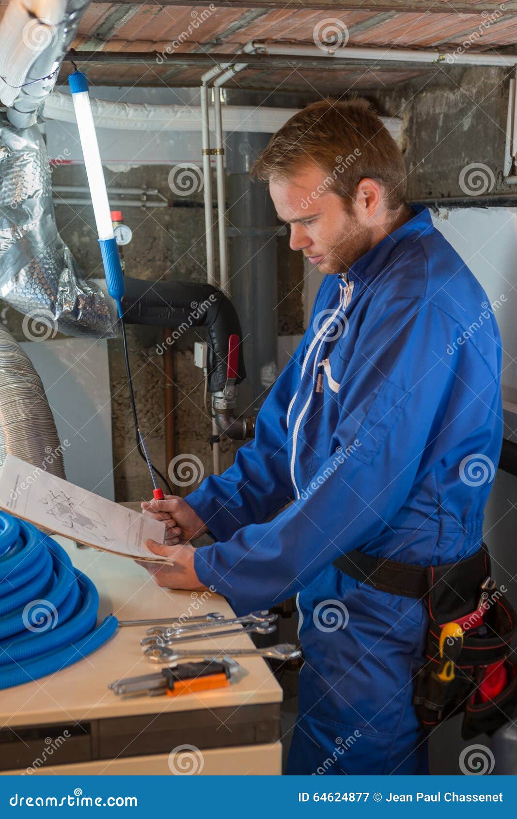 Technician Instaling Heating System Stock Image Image of craftsman