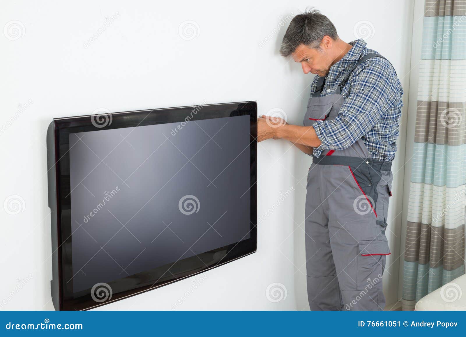 Technician Installing Television at Home Stock Image Image of fixing