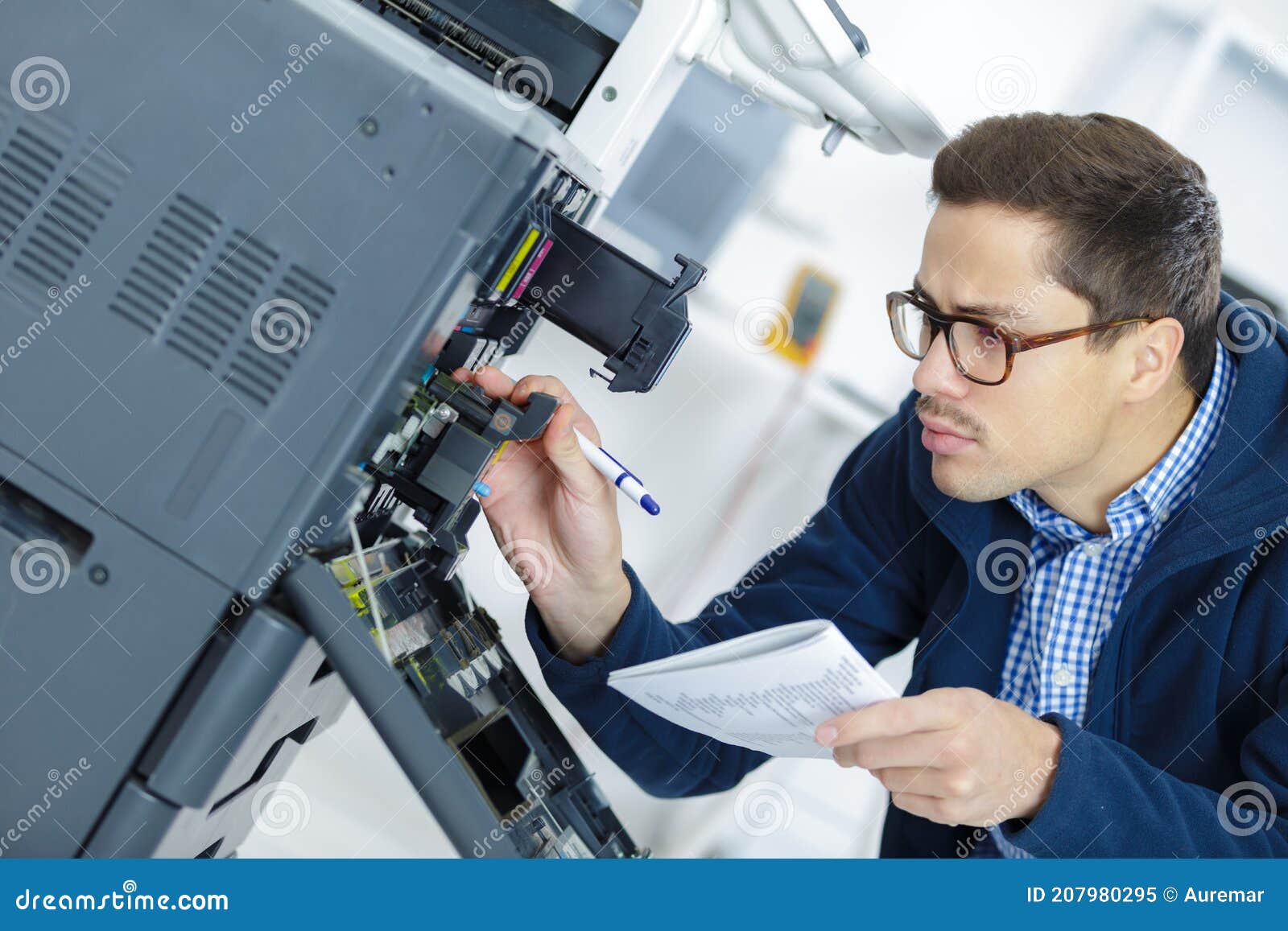 Technician Man Fixing Photo Copier Stock Image Image of magenta