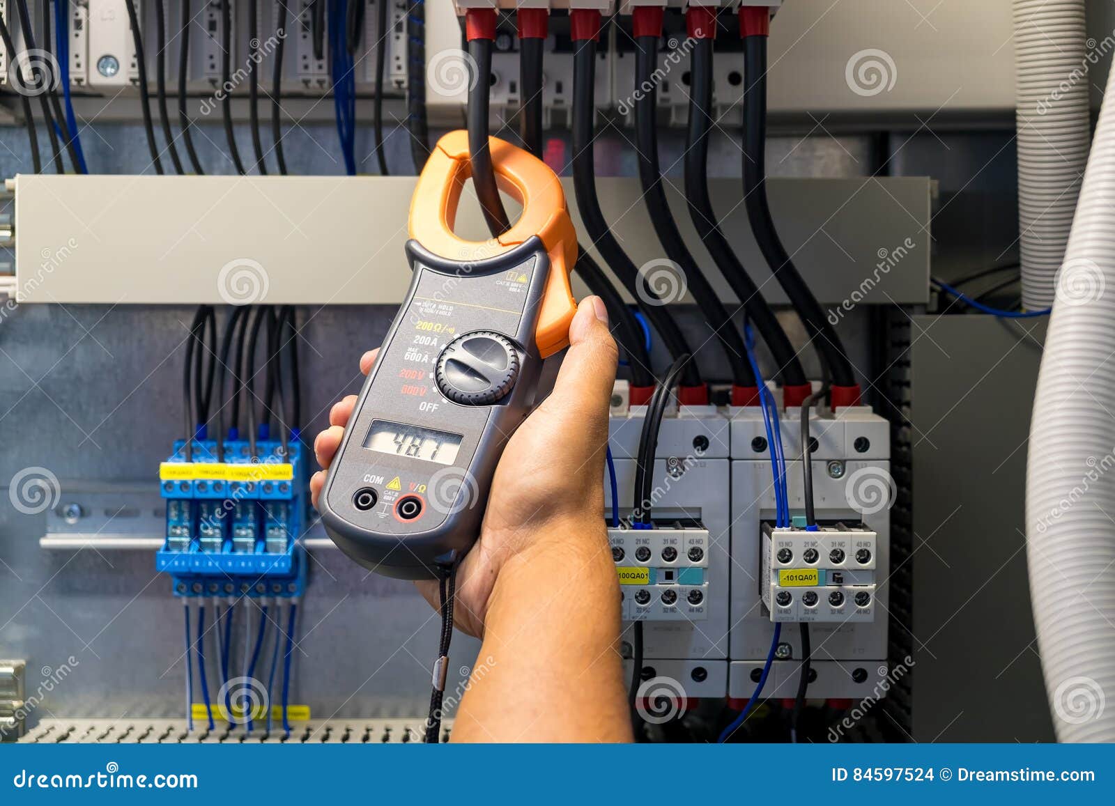 Technician is Measuring Voltage Stock Photo Image of display
