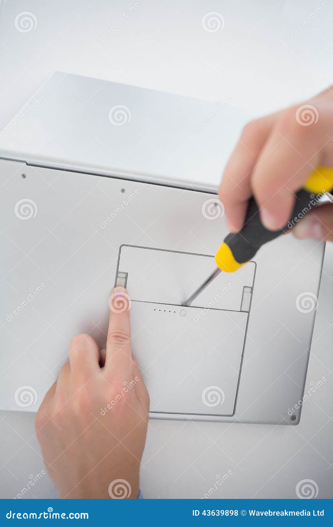 Technician Opening Laptop with Screwdriver Stock Photo Image of