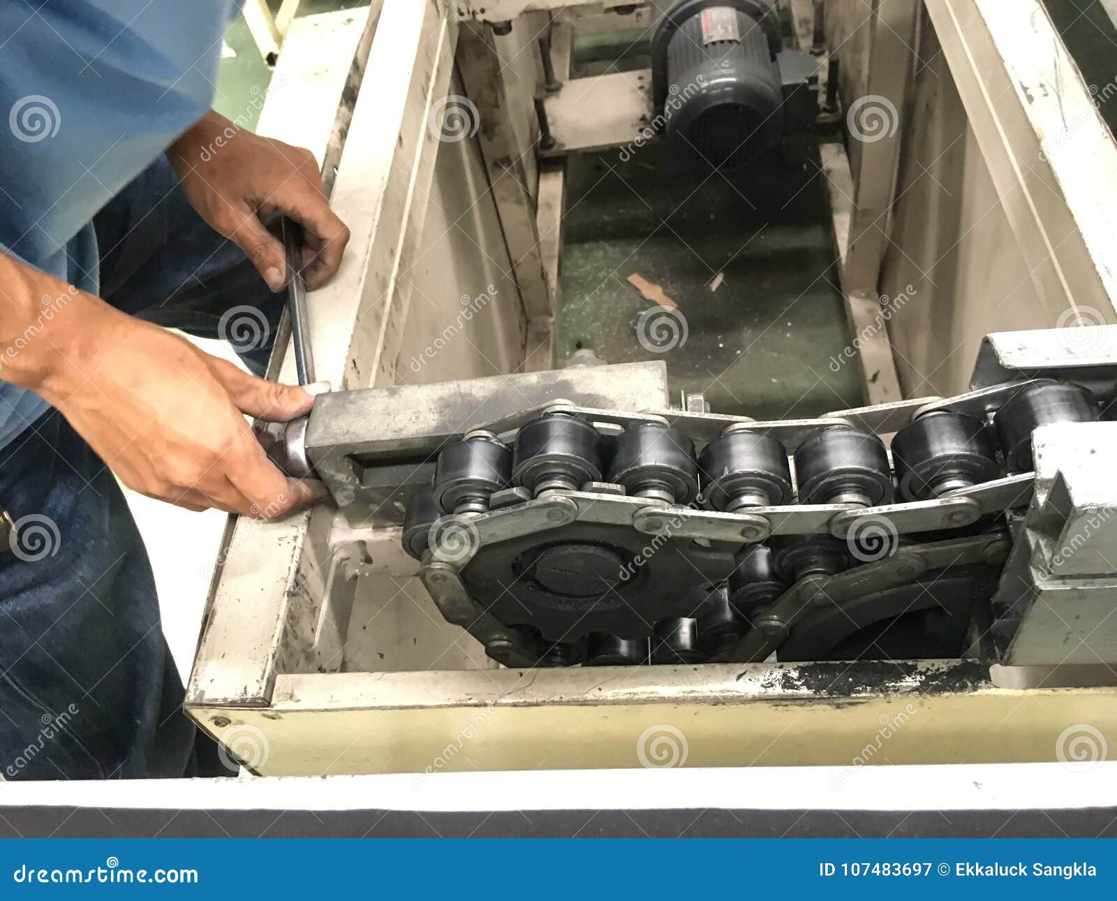 The Technician Repairing Conveyor Belt in Factory Stock Image Image