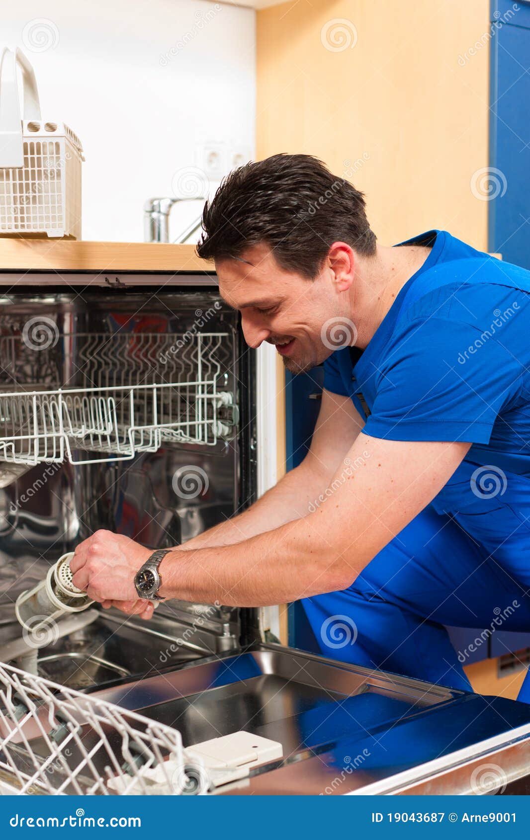 Technician Repairing the Dishwasher Stock Image Image of working