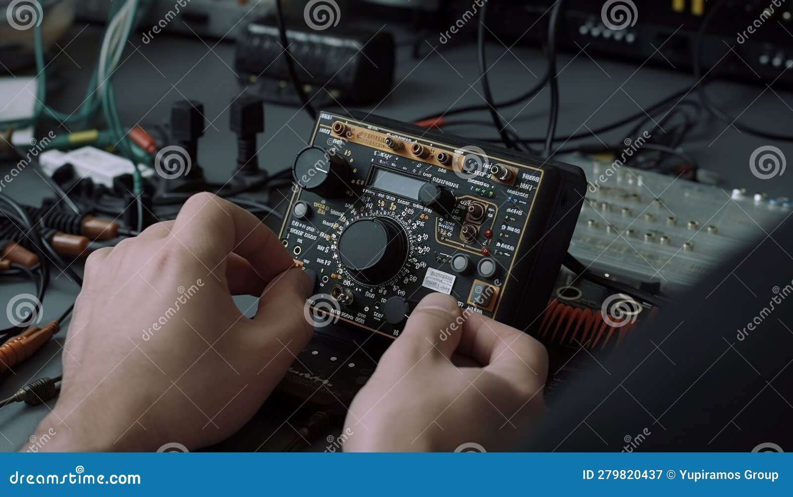 Technician Repairing Electrical Equipment, Mixing Music on Computer
