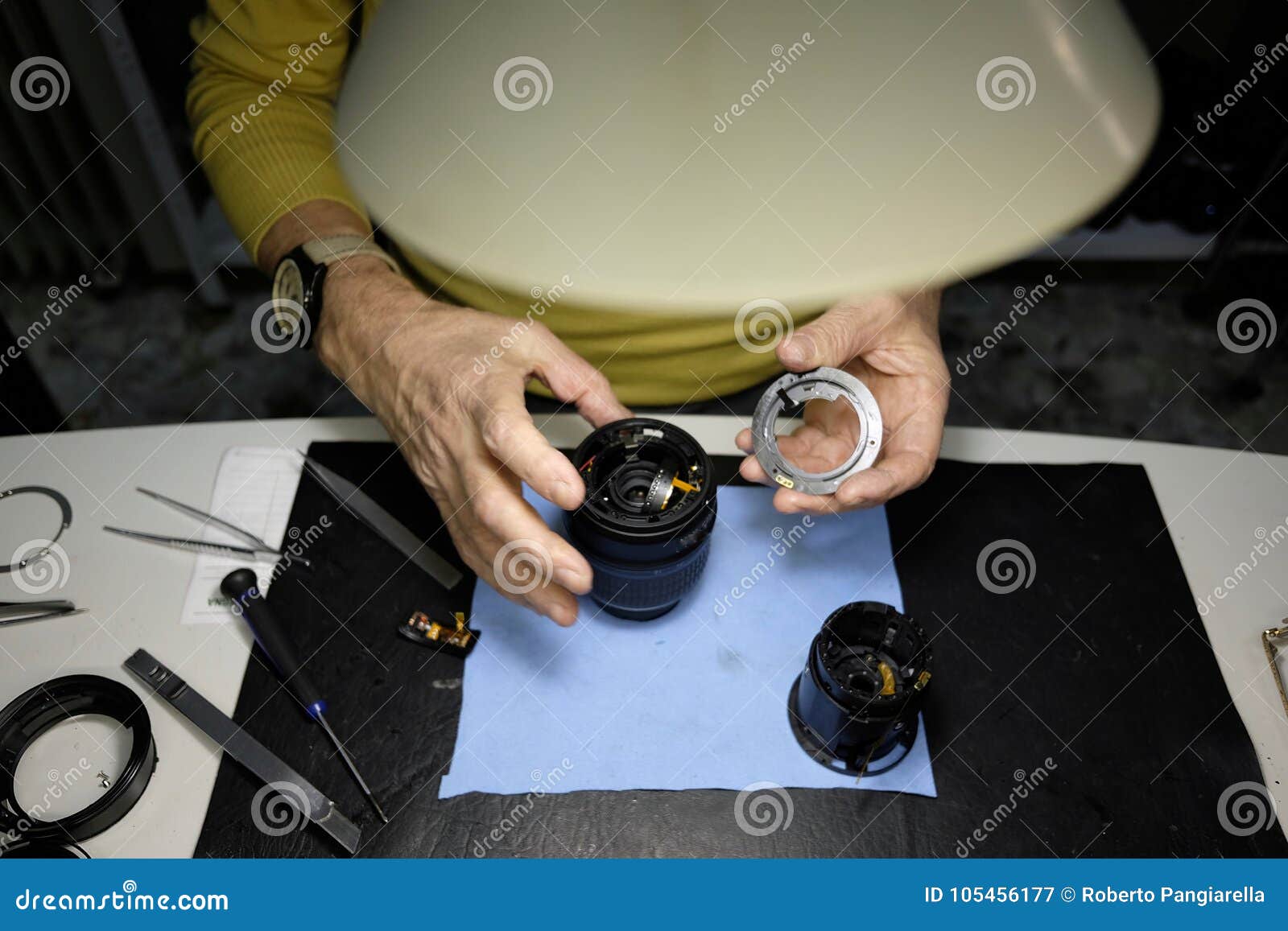 Technician Repairs Optical Camera Stock Image Image of disassembled