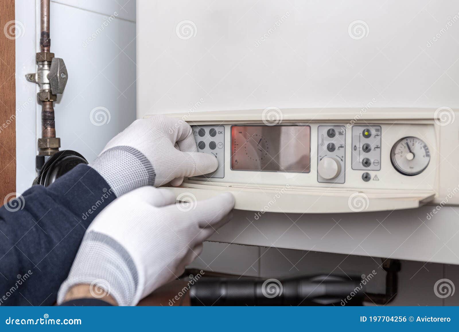 Technician Servicing Heating Boiler in a House Stock Photo Image of