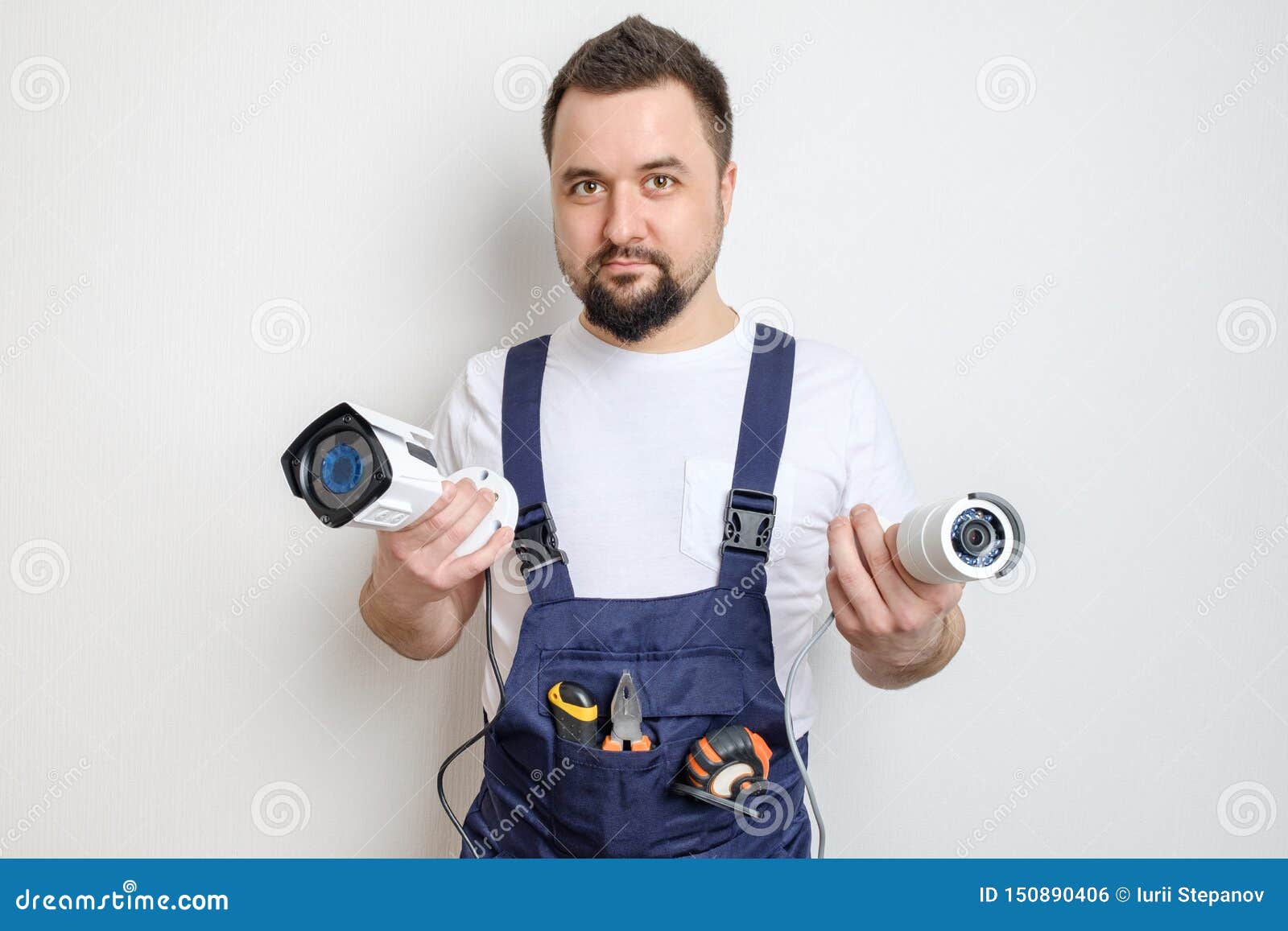 Technician Showing CCTV Security Cameras Stock Photo Image of