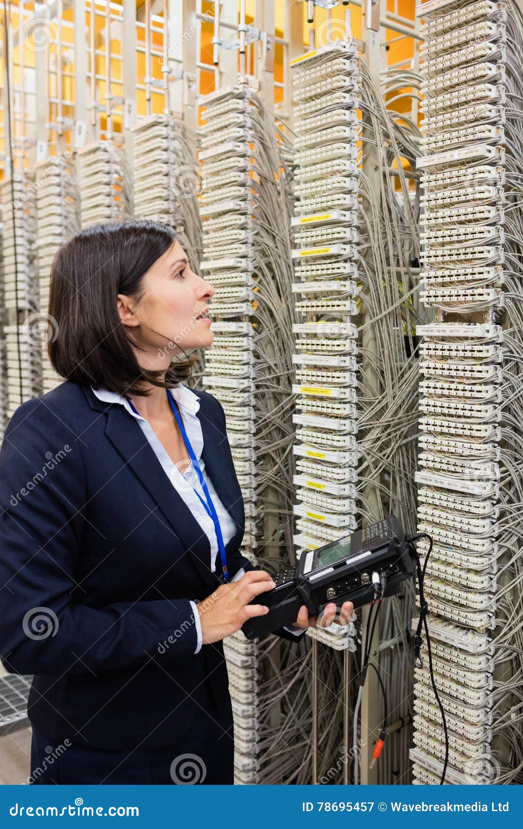 Technician Using Digital Cable Analyzer Stock Image Image of adult