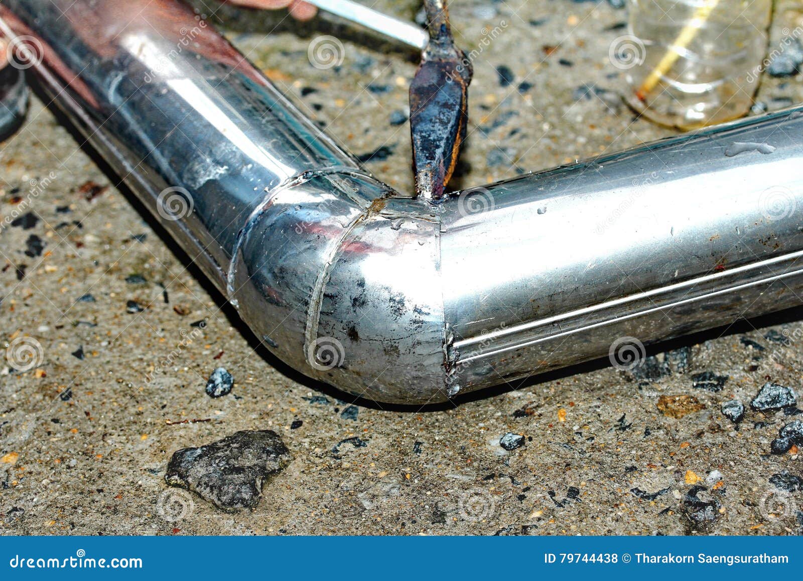 Technician is Welding Aluminium Pipe by Using Soldering Copper. Stock