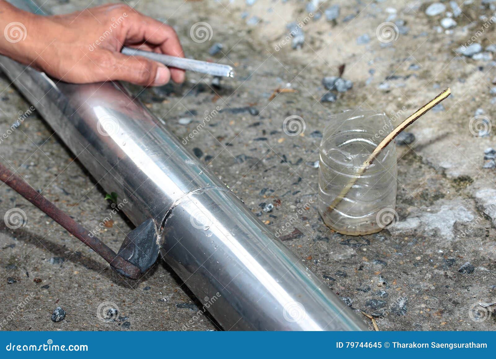 Technician is Welding Aluminium Pipe by Using Soldering Copper. Stock