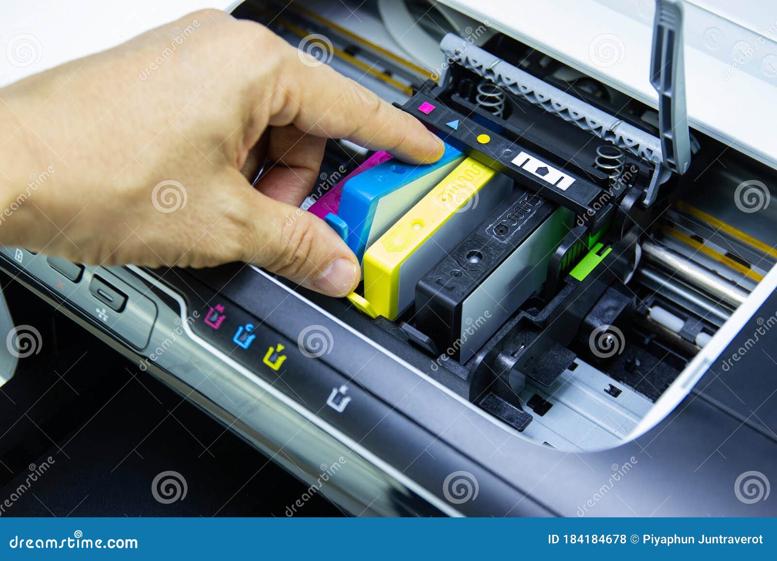 Technicians are Install Setup the Ink Cartridge of a Inkjet Printer the Device Office Automate Photo - process, print: 184184678
